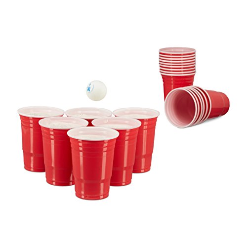 Relaxdays Beer Pong Getränkebecher im 50er Pack für ca. 473 ml / 16 oz Flüssigkeit, rot