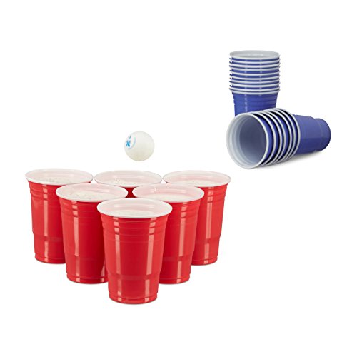 100 x Beer Pong Becher in Blau, Getränkebecher 473 ml / 16 oz, Partybecher US College Style, versch. Farben (Mix)